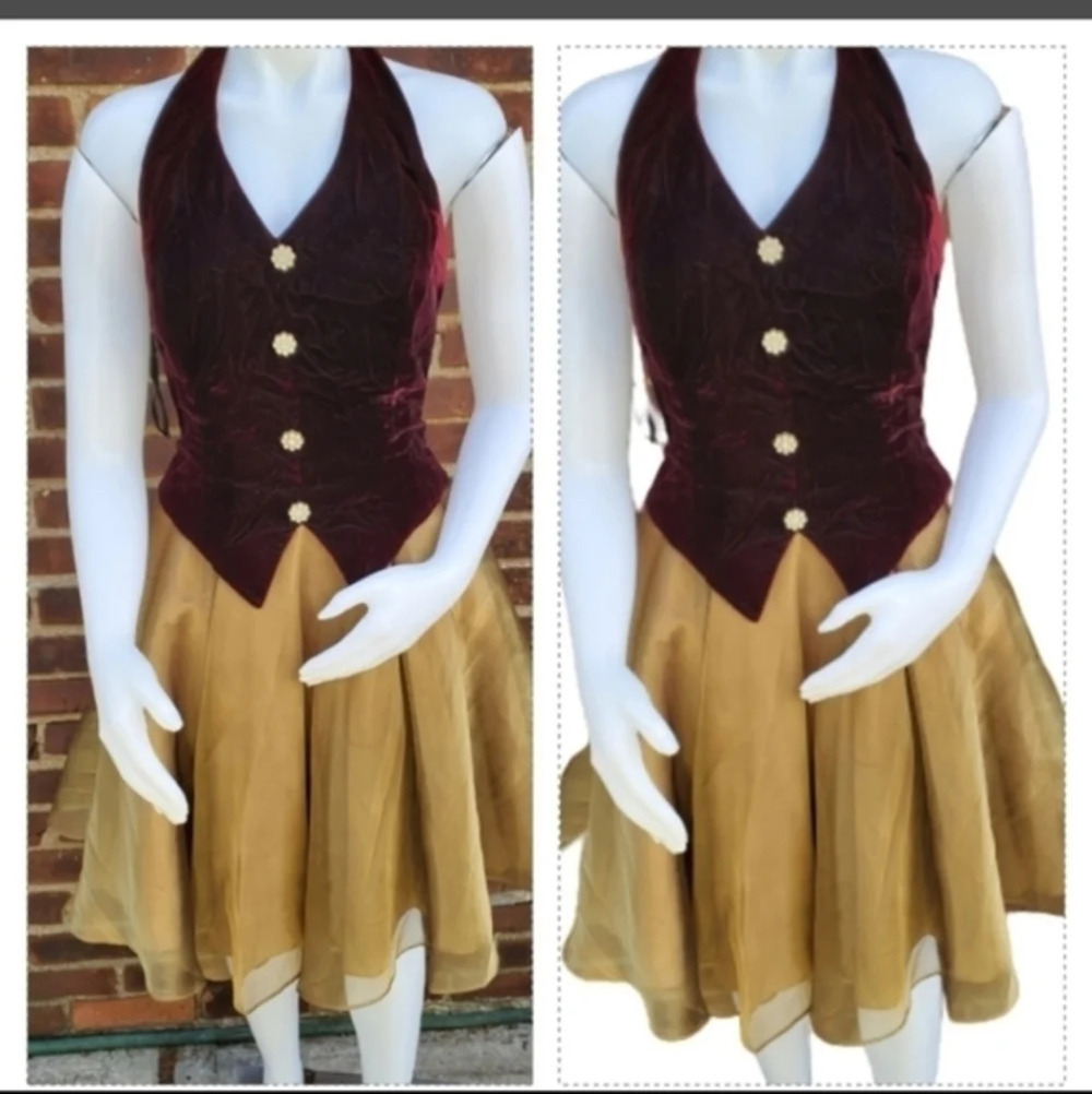 Vintage  70's  Golden & velvet halter‎ dress - Picture 9 of 9